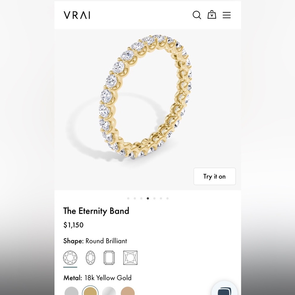 Stunning VRAI created Diamond 1.0 ct. & 18kt Gold Eternity Band (Sz 7)-New!!!